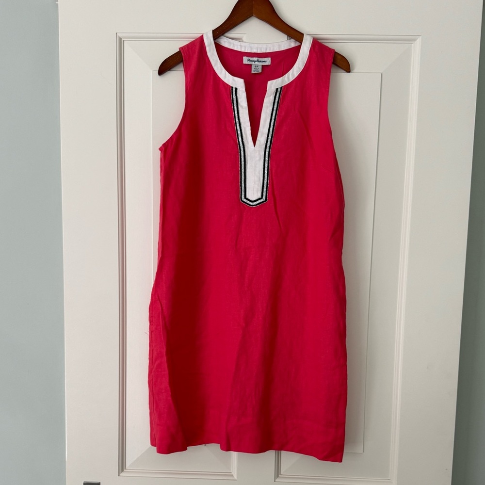 Tommy Coral Bahama Two Palms Linen Dress, size Small.